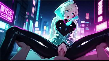 Netrunner é fodida na cidade neon cheia de luzes e prazer